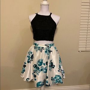 Short floral cocktail two piece dress